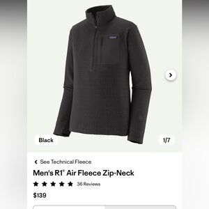 Patagonia R1 Air zip-neck top, men’s black- medium